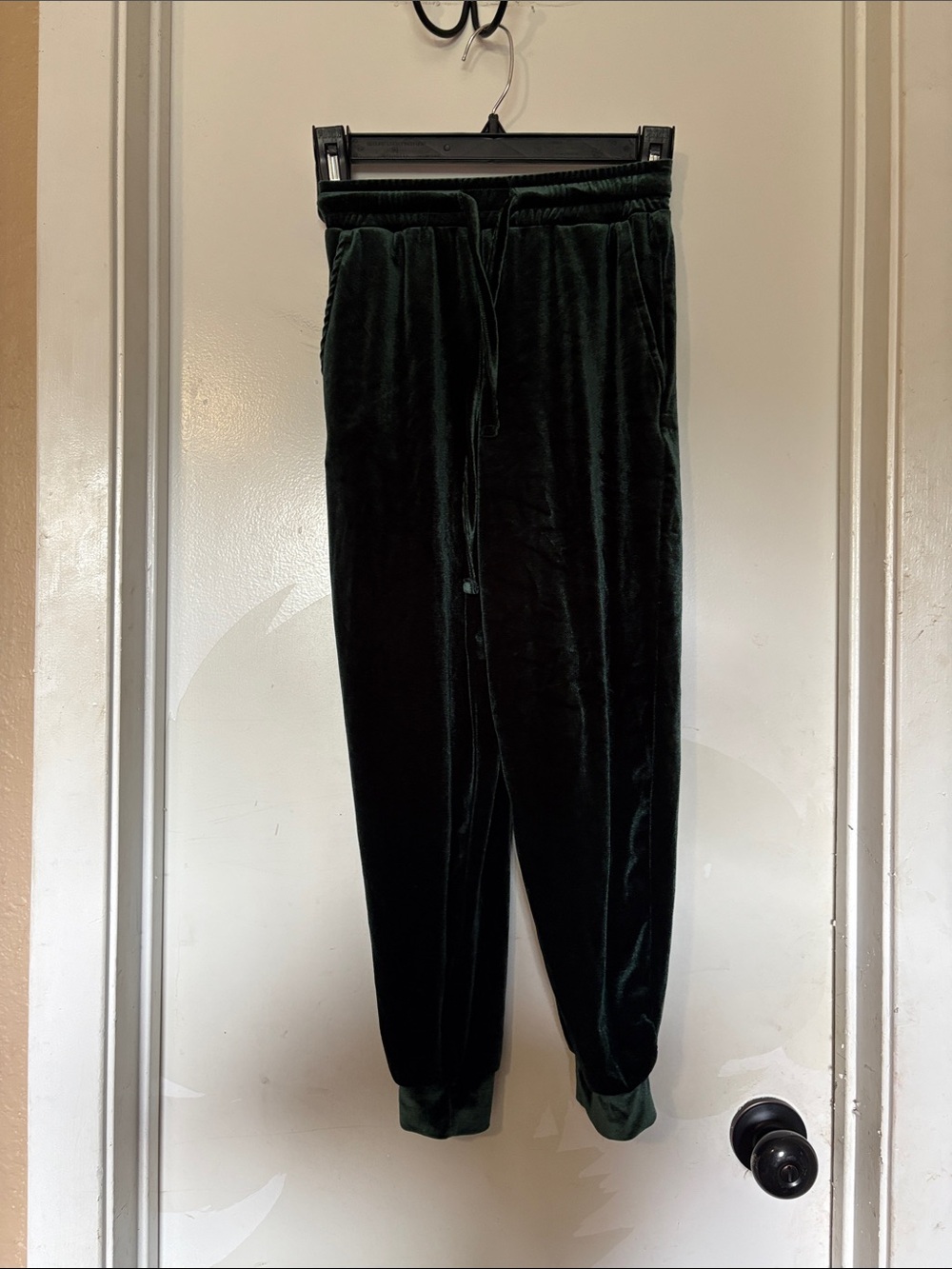 Chelsea & Violet Velvet Joggers in Deep Green